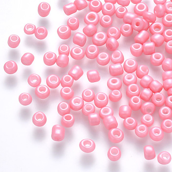 6/0 Baking Paint Glass Round Seed Beads, Pink, 4~5x3~4mm, Hole: 1~2mm, about 4500pcs/pound