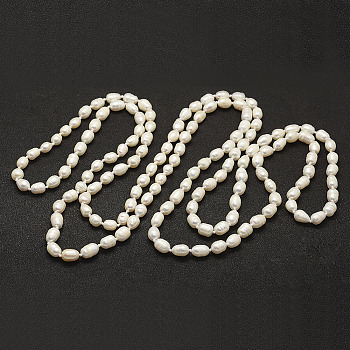 Natural Pearl Beads Necklaces, Rice, Beige, 63.3 inch(161cm)