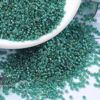 MIYUKI Round Rocailles Beads, Japanese Seed Beads, 11/0, (RR1017) Silverlined Emerald AB, 2x1.3mm, Hole: 0.8mm, about 1111pcs/10g