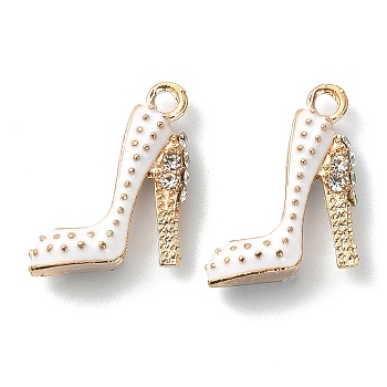 2Pcs Alloy Enamel Stilettos Pendants, Cadmium Free & Lead Free, with Rhinestone, High-heeled Shoes, Light Gold, Creamy White, 17.5x14x6mm, Hole: 2mm