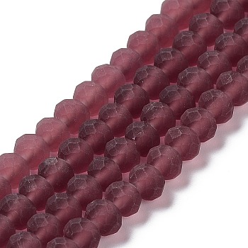Transparent Glass Beads Strands, Faceted, Frosted, Rondelle, Indian Red, 4mm, Hole: 1mm