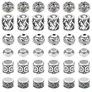 120Pcs 6 Style Tibetan Style Alloy Beads, Large Hole Beads, Cadmium Free & Lead Free, Mixed Shape, Antique Silver, 7.5~10.5x5~8.5mm, Hole: 1.5~5.5mm, 20pcs/style