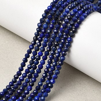 Natural Lapis Lazuli Beads Strands, Faceted, Round, Grade AAA, 3x2.5~3mm, Hole: 0.2mm, about 140pcs/strand, 15.5 inch(39.3cm)