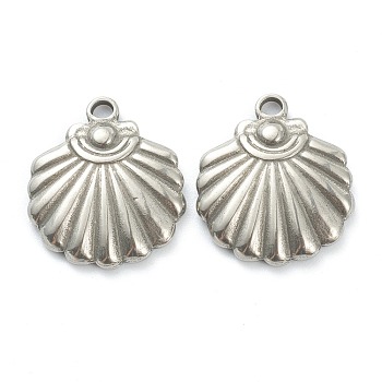 304 Stainless Steel Pendants, Shell Shaped, Stainless Steel Color, 18x16x3mm, Hole: 1.8mm
