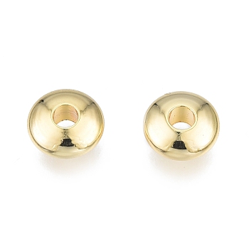 Brass Beads, Nickel Free, Flat Round, Real 18K Gold Plated, 6x2.5mm, Hole: 1.8mm