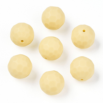Food Grade Eco-Friendly Silicone Beads, Chewing Beads For Teethers, DIY Nursing Necklaces Making, Faceted Round, Pale Goldenrod, 15.5mm, Hole: 1mm