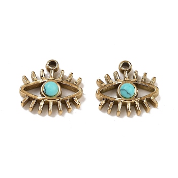 Ion Plating(IP) 304 Stainless Steel Pave Synthetic Turquoise Eye Charms, Real 18K Gold Plated, 12x13x4mm, Hole: 1.2mm