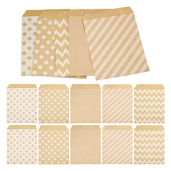 50Pcs 5 Styles Kraft Paper Bags, No Handles, Food Storage Bags, Mixed Shapes, 18x13cm, 10pcs/style