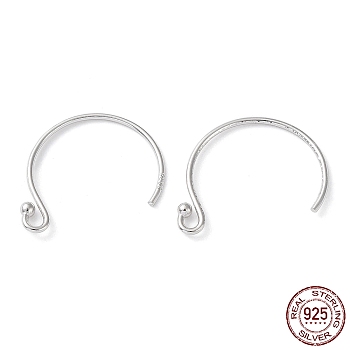 Rhodium Plated 925 Sterling Silver Earring Hooks, Circle Ball End Ear Wire, with S925 Stamp, Real Platinum Plated, 21 Gauge, 16.5mm, Hole: 1.2mm, Pin: 0.7mm