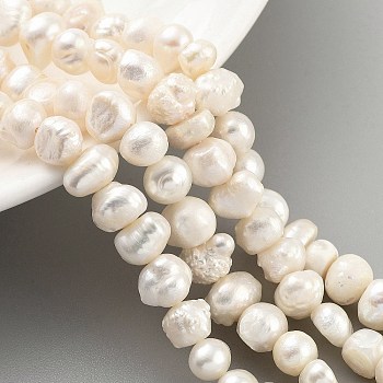 Natural Cultured Freshwater Pearl Beads Strands, Potato, Antique White, 7~8mm, Hole: 0.6mm, about 26pcs/strand, 6.69 inch(17cm)