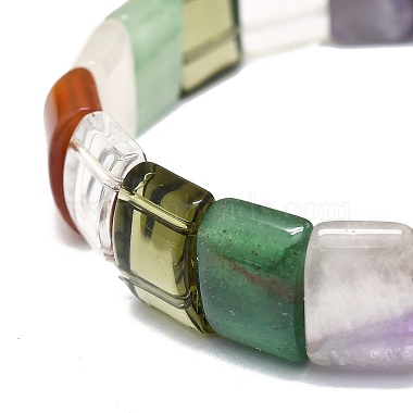Natural Mixed Gemstone Rectangle Beaded Stretch Bracelet for Women(BJEW-E379-01K)-3
