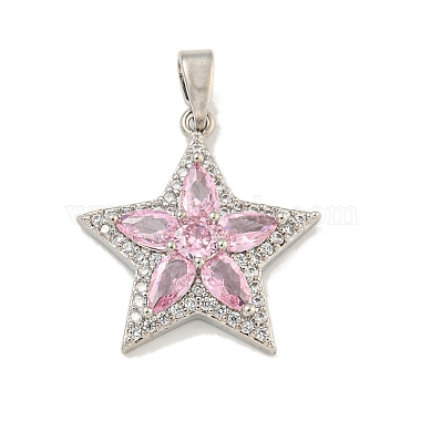 Platinum Pink Star Alloy+Cubic Zirconia Pendants