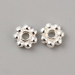 925 Sterling Silver Spacer Beads, Granulated Beads, for Jewelry Making Accessories, Silver, 6x1.8mm, Hole: 1.5mm(STER-WH0016-13C)