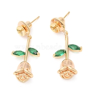 Brass with Glass Stud Earring Findings, with Pinch Bails, Flower of Life, Real 18K Gold Plated, 30.5mm, Pin: 0.7mm(KK-K333-50G)