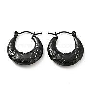 Ion Plating(IP) 304 Stainless Steel Crescent Moon with Butterfly Hoop Earrings for Women, Electrophoresis Black, 22x20x4mm, Pin: 0.8mm(EJEW-G293-15EB)
