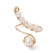 Brass with Natural Cultured Freshwater Pearl Beads Ring, Golden, Inner Diameter: 15mm(RJEW-JR00676)