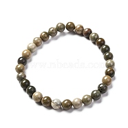 Natural Silver Leaf Jasper Round Beads Stretch Bracelet for Men Women, Bead: 7mm, Inner Diameter: 2-1/8 inch(5.5cm)(BJEW-JB06824-01)