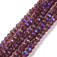Electroplate Glass Beads Strands, Half Rainbow Plated, Faceted, Rondelle, Purple, 6x5mm, Hole: 1mm, about 85~88pcs/strand, 16.1~16.5 inch(41~42cm)(X1-EGLA-A034-T6mm-L14)