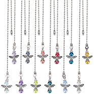 Pearlized Glass & Tibetan Style Alloy Ceiling Fan Pull Chain Extenders, Angel Pendant Decoration, with Iron Ball Chains, Mixed Color, 350mm, 12 colors, 1pc/color, 12pcs/set(AJEW-AB00130)
