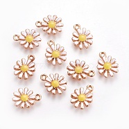 Alloy Enamel Pendants, Chrysanthemum, Light Gold, White, 13x16x3mm, Hole: 1.4mm(PALLOY-WH0052-04F)