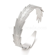 304 Stainless Steel Feather Cuff Bangles, Stainless Steel Color, Inner Diameter: 2-1/8 inch(5.3cm)(BJEW-G694-03P)