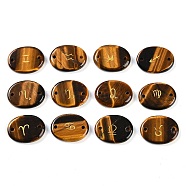 12Pcs 12 Styles Twelve Constellation Natural Tiger Eye Flat Oval Links Connector Charms, 16x12x3mm, Hole: 1.2mm, 1pc/style(G-K359-05C)