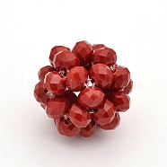 Imitation Jade Glass Round Woven Beads, Cluster Beads, Red, 22mm, Beads: 6mm(GLAA-A034-6mm-B12)
