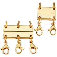 2Pcs 2 Styles 2 and 3 Strands Alloy Magnetic Clasps Converter, Necklace Layering Clasps, with Lobster Claw Clasps, Rectangle, Golden, 24x13~20x3.5mm, 1pc/style(FIND-BC0002-80)