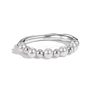 Round Shell Pearl Finger Rings, 925 Sterling Silver Ring for Women, Silver, Inner Diameter: 16mm(RJEW-Q813-03S)