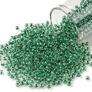 TOHO Round Seed Beads, Japanese Seed Beads, (343) Crystal Lined Jade, 8/0, 3mm, Hole: 1mm, about 222pcs/bottle, 10g/bottle(SEED-JPTR08-0343)