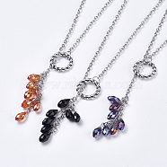 Iron Cable Chains Lariat Necklaces, with Electroplate Glass Pendants, Tibetan Style Pendants, Platinum, Mixed Color, 18.1 inch(NJEW-JN01672)