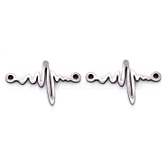 201 Stainless Steel Links, Laser Cut, Heart Beat Shape, Stainless Steel Color, 11x18x1mm, Hole: 1mm(X-STAS-R107-05)