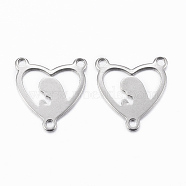 304 Stainless Steel Chandelier Component Links, 3 Loop Connectors, Heart with Virgin Mary, Stainless Steel Color, 16.5x15x1mm, Hole: 1.5mm(STAS-H401-05P)
