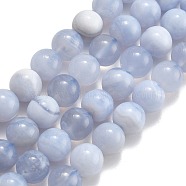 Natural Blue Lace Agate Beads Strands, Round, 8mm, Hole: 1mm, about 49pcs/strand, 15.3 inch(G-F222-30-8mm-02)