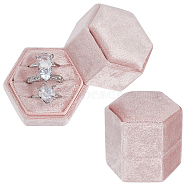 3-Slot Hexagonal Velvet Ring Boxes, Jewelry Gift Boxes for Rings, Stud Earrings Storage, Lavender Blush, 4.65x5.3x5.05cm(AJEW-WH0471-26B)