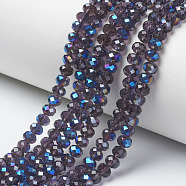 Electroplate Glass Beads Strands, Half Plated, Blue Plated, Faceted, Rondelle, Indigo, 4x3mm, Hole: 0.4mm, about 123~127pcs/strand, 16.5~16.9 inch(42~43cm)(EGLA-A034-T4mm-I06)