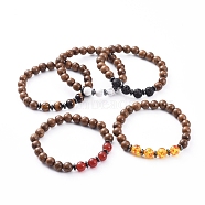 Unisex Wood Beads Stretch Bracelets, with Gemstone Beads, Non-Magnetic Synthetic Hematite Beads, 2-3/8 inch(5.9cm)(BJEW-JB04960)