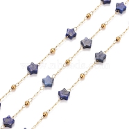Ion Plating(IP) 304 Stainless Steel Satellite Chains, with Natural Lapis Lazuli Star Beaded, Unwelded, with Spool, Golden, 4x4x2mm(CHS-G019-01G-13)