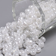 Glass Seed Beads, Ceylon, Round, White, 4mm, Hole: 1.5mm, about 4500pcs/pound(SEED-A011-4mm-141)