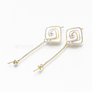 Brass Micro Pave Clear Cubic Zirconia Stud Earring Findings, with White Enamel, For Half Drilled Beads, Nickel Free, Vortex Kite Shape, Real 18K Gold Plated, 56x15.5mm, pin: 0.7mm, pin: 0.7mm(for half drilled beads).(KK-R117-056-NF)