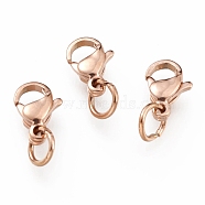 Ion Plating(IP) 304 Stainless Steel Lobster Claw Clasps, With Jump Ring, Rose Gold, 9x5.5x3.5mm, Hole: 3mm, Jump Ring: 5x0.6mm(STAS-G240-01A-RG)