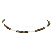 Natural Shell & Pearl & Coconut Disc Beaded Necklaces, with Synthetic Hematite Beads, Coconut Brown, 13.98 inch(35.5cm)(NJEW-JN04526)