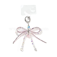 Alloy & Glass Beads Mobile Straps, with Mobile Phone Lanyard Patch, Pearl Pink, 13cm(AJEW-H153-01P-02)