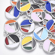 UV Plating Acrylic Pendants, with Enamel, Flat Round, Mixed Color, Platinum, 21x17x2mm, Hole: 2mm(OACR-T005-62P)