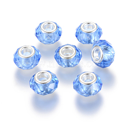 Handmade Glass European Beads, Large Hole Beads, Silver Color Brass Core, Blue, 14x8mm, Hole: 5mm(X-GPDL25Y-22)