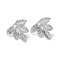 Non-Tarnish 304 Stainless Steel Leaf Stud Earrings for Women, Stainless Steel Color, 14x16mm, Pin: 0.7mm(EJEW-F300-13P)