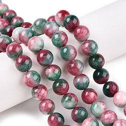 Dyed Natural White Jade Beads Strands, Two Tone, Round, Indian Red, 10x10mm, Hole: 1mm, about 38~39pcs/strand, 14.96~15.6''(38~39cm)(G-T138-10mm-210-17)