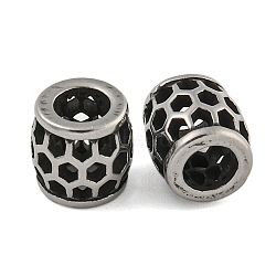 Retro Hollow 304 Stainless Steel European Beads, Large Hole Beads, Column, Antique Silver, 8x8mm, Hole: 4.5mm(STAS-B071-08AS)