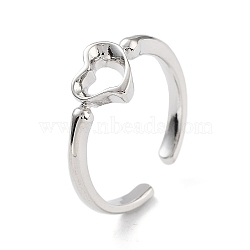 Brass Open Cuff Rings for Women, Heart, Platinum, Inner Diameter: 17.8mm(RJEW-A028-02P)