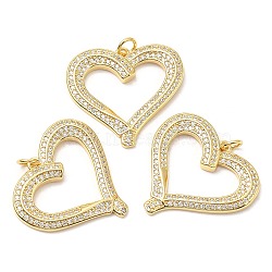 Rack Plating Brass Micro Pave Cubic Zirconia Pendants, with Jump Ring, Long-Lasting Plated, Lead Free & Cadmium Free, Heart, Real 18K Gold Plated, 24x26.5x3mm, Hole: 2.5mm(KK-A185-12G)